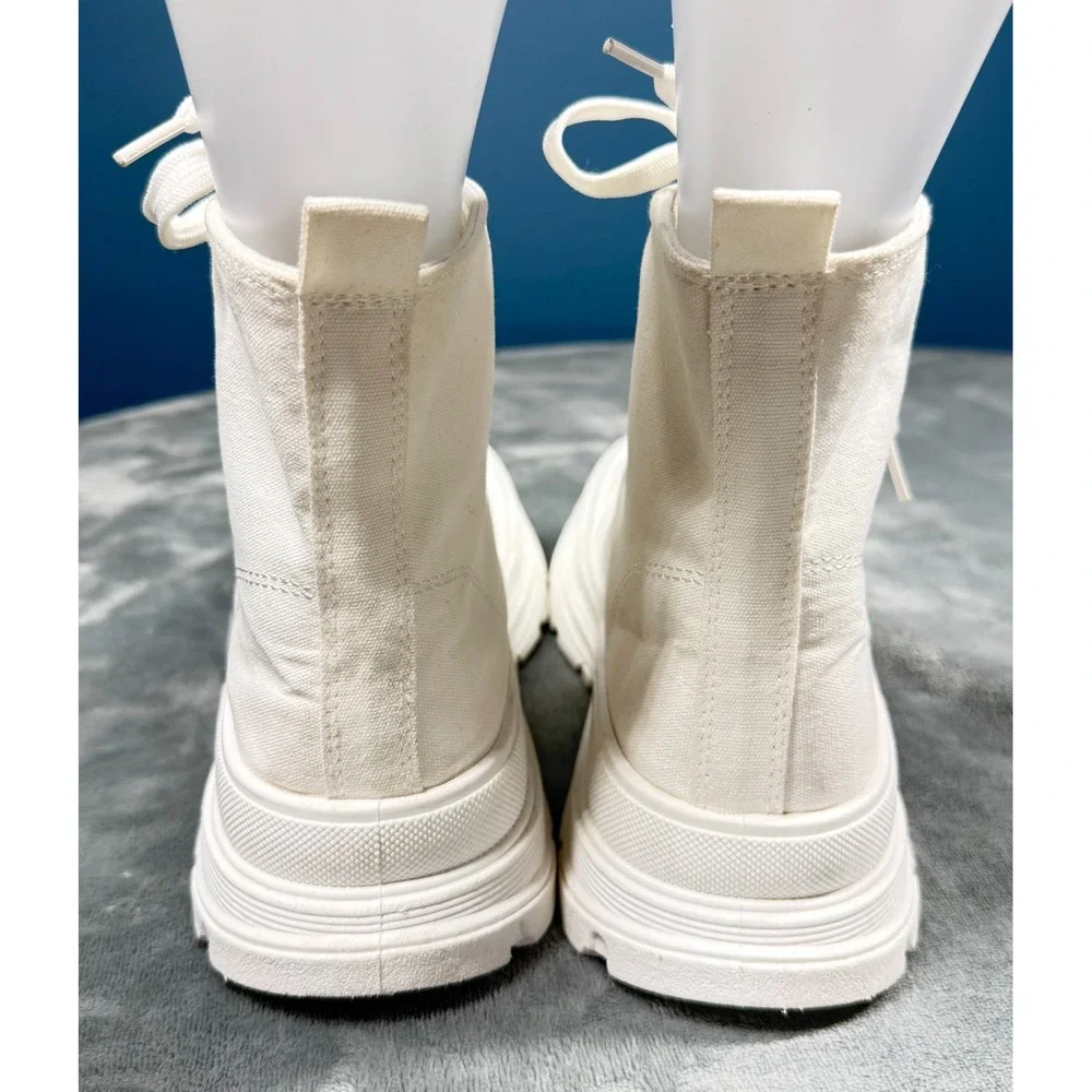 Sheln Platform Sneaker Boots Womens 9 White Canvas High Top Lace Up Chunky